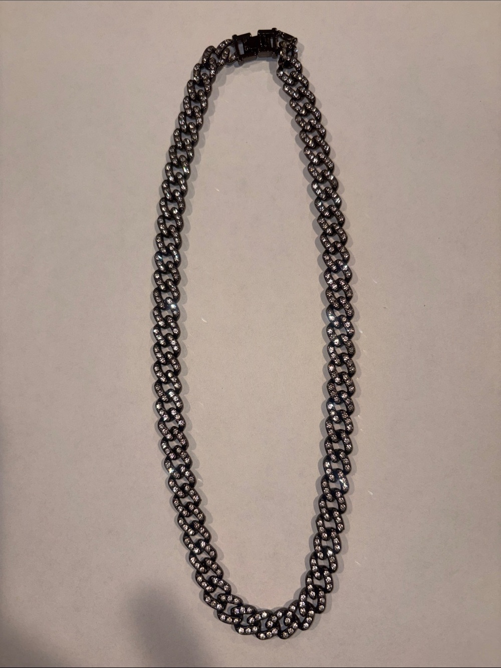 Rhinestone Cuban Link Necklace in Gunmetal
